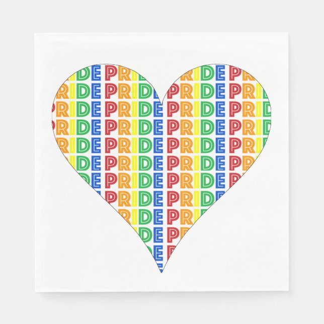 LGBT Gay Pride Month Celebration Rainbow Heart Napkins (Front)