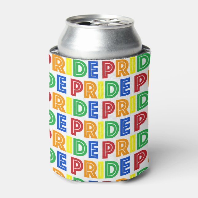 LGBT Gay Pride Month Celebration Rainbow Letters Can Cooler (Can Front)