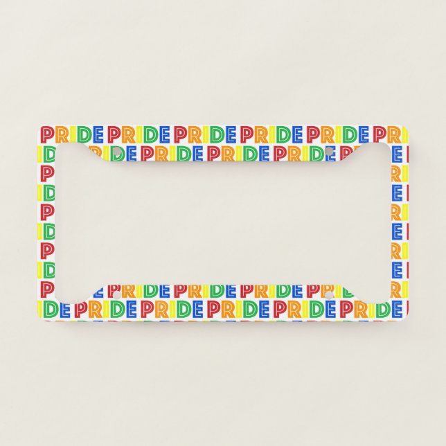 LGBT Gay Pride Month Celebration Rainbow Letters License Plate Frame (Front)