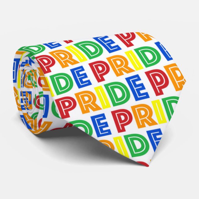 LGBT Gay Pride Month Celebration Rainbow Letters Neck Tie (Rolled)