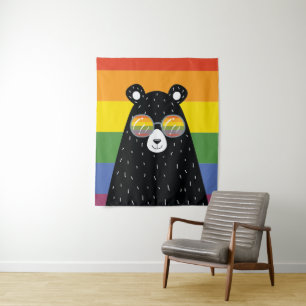 LGBT Gay Pride Rainbow Bear Wearing Sunglasses Tapestry