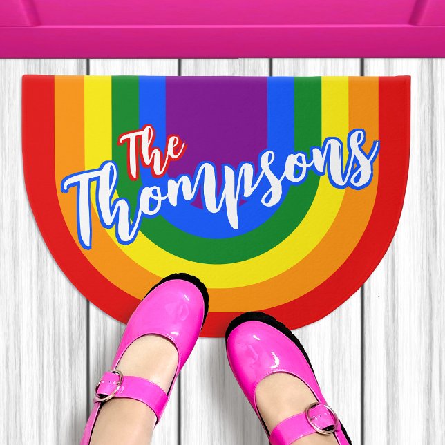 LGBT Gay Pride Rainbow Family Last Name Doormat (In Situ.)
