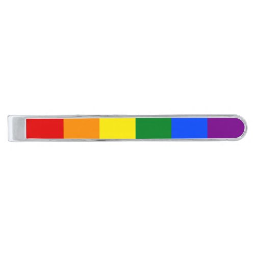 LGBT Gay Pride Rainbow Flag Colorful Wedding Party Silver Finish Tie Bar