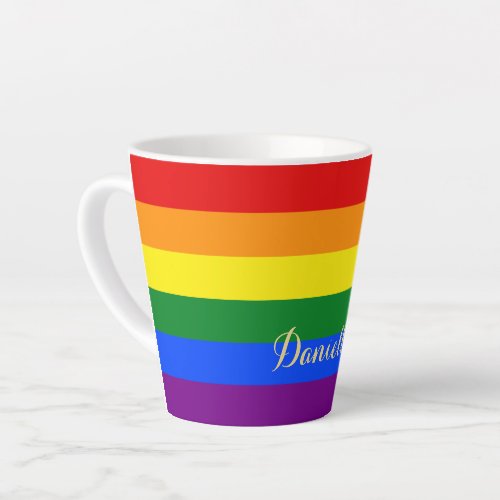 LGBT Gay Pride Rainbow Flag Colors Custom Name Latte Mug