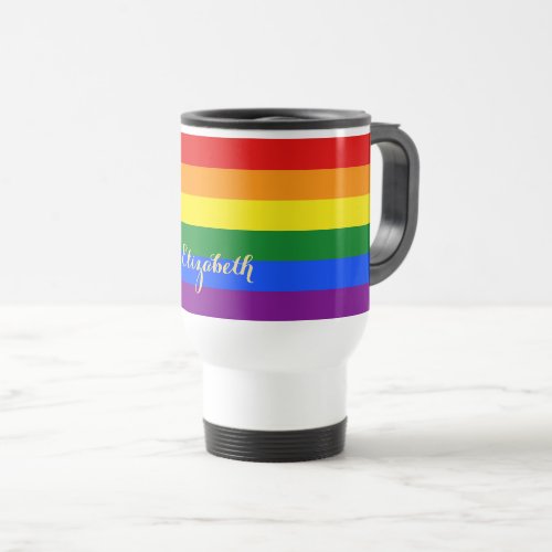 LGBT Gay Pride Rainbow Flag Colors Custom Name Travel Mug