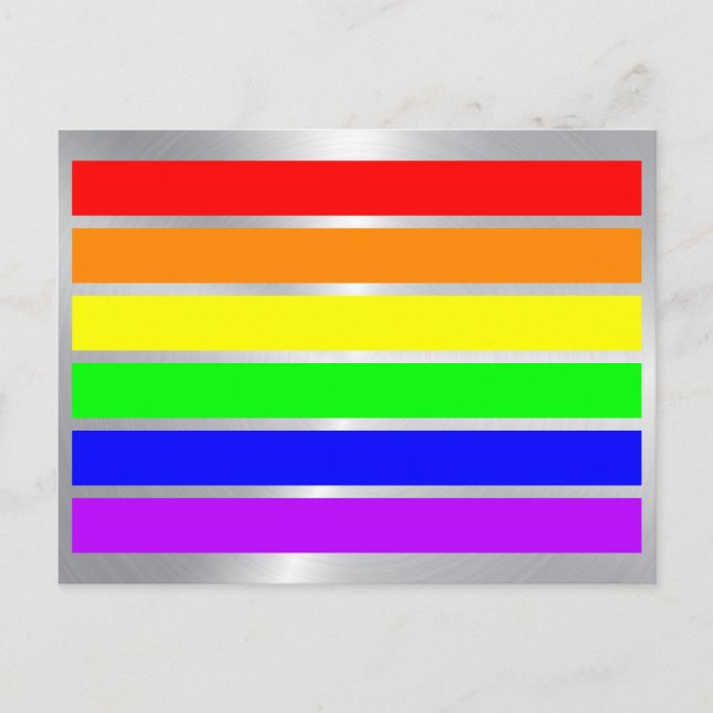 LGBT Gay Pride Rainbow Flag Colors Gleaming Silver Postcard (Front)