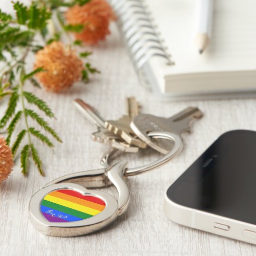 LGBT Gay Pride Rainbow Flag Colors Heart Metal Keychain