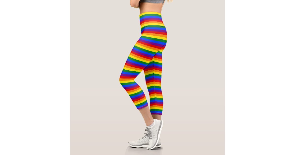 LGBT Gay Pride Rainbow Flag Colors High Waisted Capri Leggings