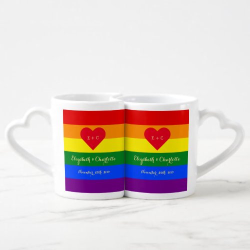 LGBT Gay Pride Rainbow Flag Colors Lovers Wedding Coffee Mug Set