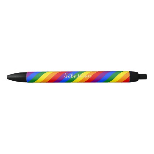 LGBT Gay Pride Rainbow Flag Colors Monogrammed  Black Ink Pen