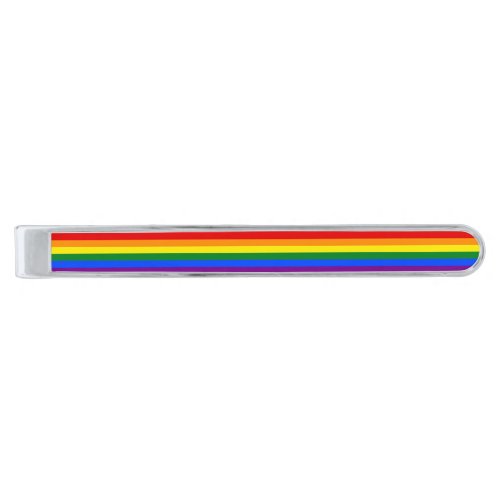 LGBT Gay Pride Rainbow Flag Colors Stripes Wedding Silver Finish Tie Bar