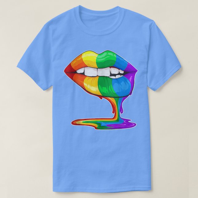 LGBT Gay Pride Rainbow Flag Lesbian Cute Sey Lips  T-Shirt (Design Front)