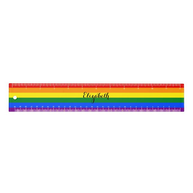 LGBT Gay Pride Rainbow Flag Monogram School Office Ruler (Front)