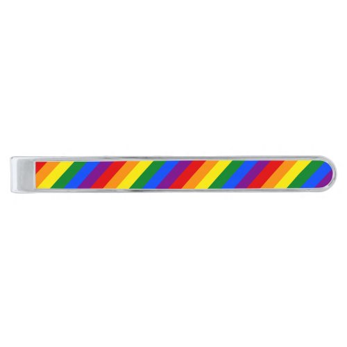 LGBT Gay Pride Rainbow Flag Stripes Colors Wedding Silver Finish Tie Bar