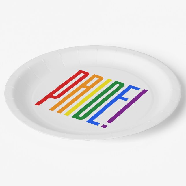 LGBT Gay Pride Rainbow Flag Typography LGBTQ Party Paper Plates (Angled)
