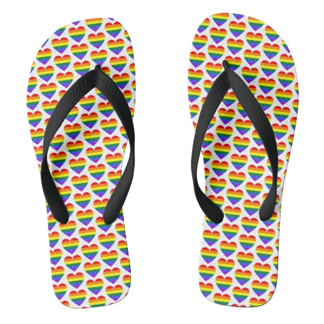 LGBT Gay Pride Rainbow Heart Pattern Flip Flops (Footbed)