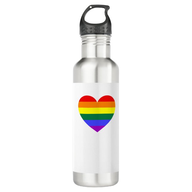 LGBT Gay Pride Rainbow Heart Stainless Steel Water Bottle (Front)