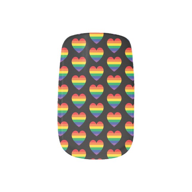 LGBT Gay Pride Rainbow Hearts Black Minx Nail Art (Left Thumb)
