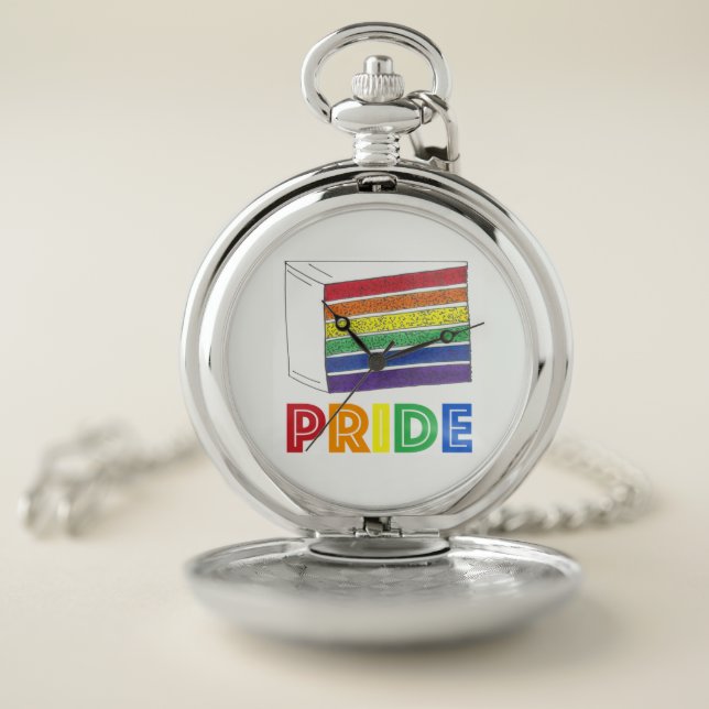 LGBT Gay Pride Rainbow Layer Wedding Cake Slice Pocket Watch (Inside)
