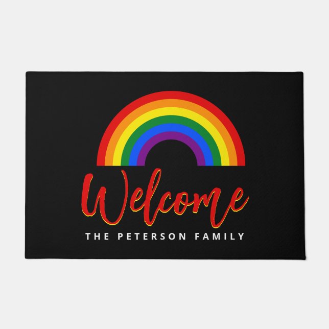 LGBT | Gay Pride Rainbow Personalize Black Doormat (Front)