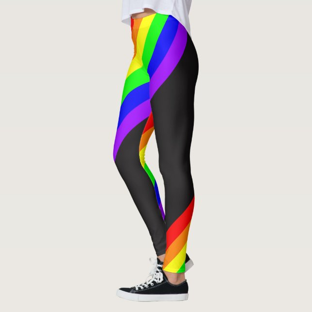 LGBT Gay Pride Rainbow Ribbon on Black Leggings (Left)