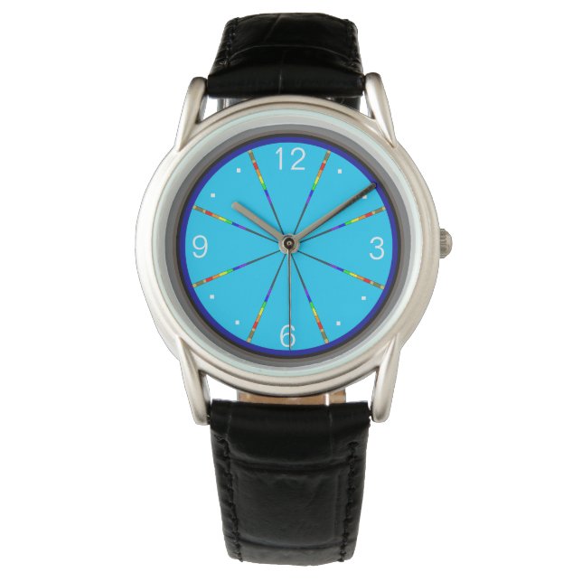 LGBT Gay Pride Rainbow Rings Sky Blue Wrist Watch (Front)
