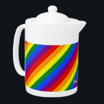 LGBT Gay Pride Rainbow Stripes Colorful Flag LGBTQ Teapot<br><div class="desc">Beautiful, vibrant, LGBT gay pride rainbow flag colors, colorful geometric stripes pattern, custom, personalized, modern, cool, stylish, classy elegant faux gold script / typography / font, monogrammed, 100% white porcelain, dishwasher safe, microwave safe, teapot. Simply type in your name / kids name / family name / company name, to customize....</div>