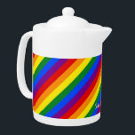 LGBT Gay Pride Rainbow Stripes Colorful Flag LGBTQ Teapot<br><div class="desc">Beautiful, vibrant, LGBT gay pride rainbow flag colors, colorful geometric stripes pattern, custom, personalized, modern, cool, stylish, classy elegant faux gold script / typography / font, monogrammed, 100% white porcelain, dishwasher safe, microwave safe, teapot. Simply type in your name / kids name / family name / company name, to customize....</div>