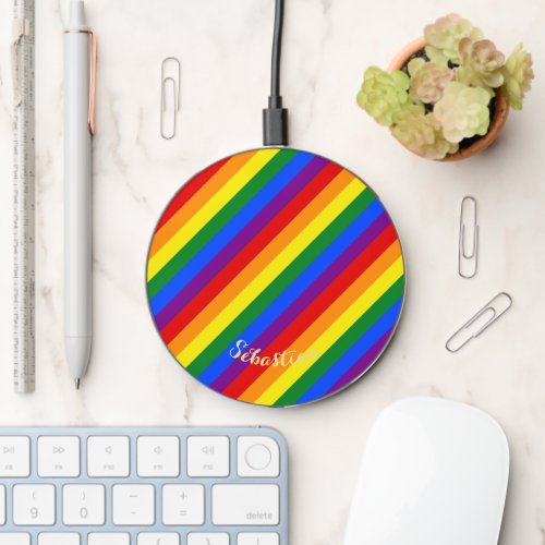 LGBT Gay Pride Rainbow Stripes Colorful Flag LGBTQ Wireless Charger