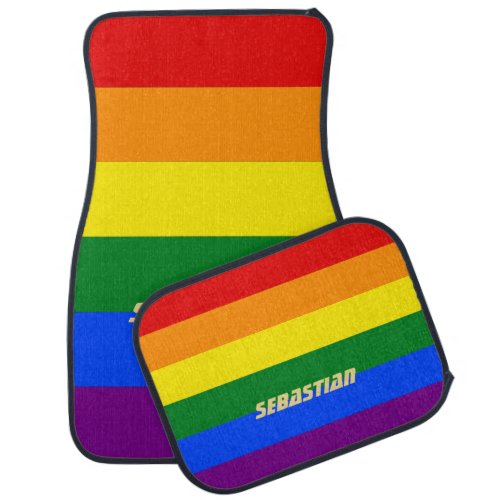 LGBT Gay Pride Rainbow Stripes Flag LGBTQ Monogram Car Floor Mat