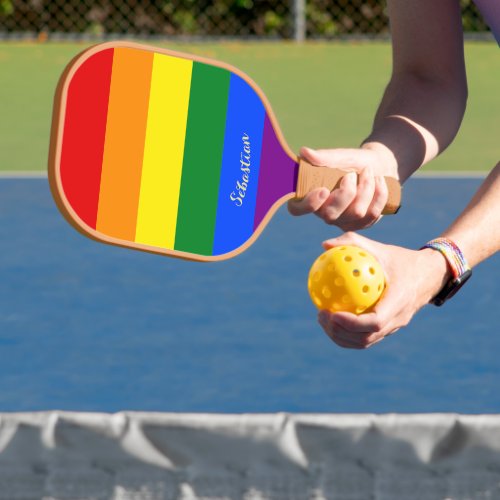 LGBT Gay Pride Rainbow Stripes Flag LGBTQ Monogram Pickleball Paddle