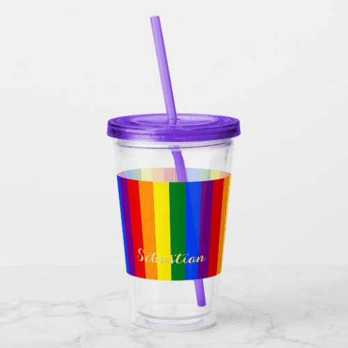 LGBT Gay Pride Rainbow Stripes Flag Monogram LGBTQ Acrylic Tumbler