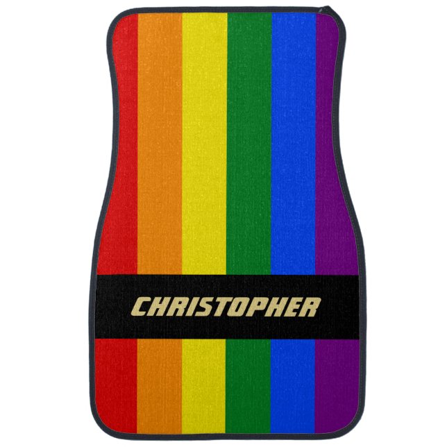 LGBT Gay Pride Rainbow Stripes Flag Monogram LGBTQ Car Floor Mat (Front)