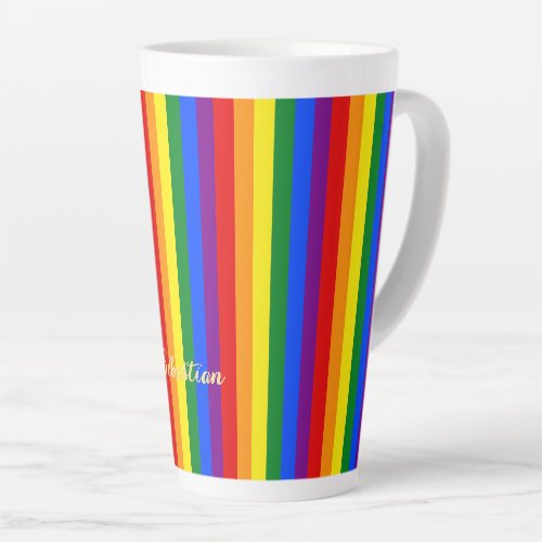 LGBT Gay Pride Rainbow Stripes Flag Monogram LGBTQ Latte Mug