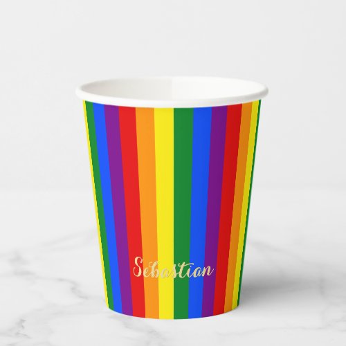 LGBT Gay Pride Rainbow Stripes Flag Monogram LGBTQ Paper Cups