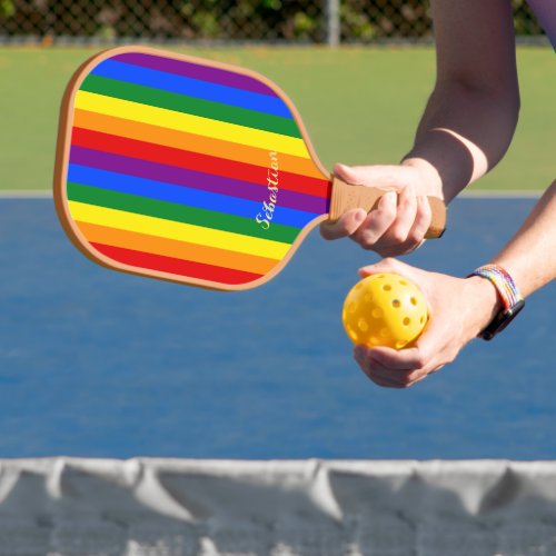 LGBT Gay Pride Rainbow Stripes Flag Monogram LGBTQ Pickleball Paddle