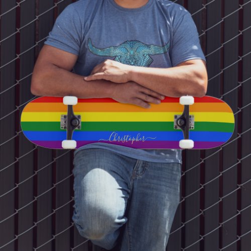 LGBT Gay Pride Rainbow Stripes Flag Monogram LGBTQ Skateboard