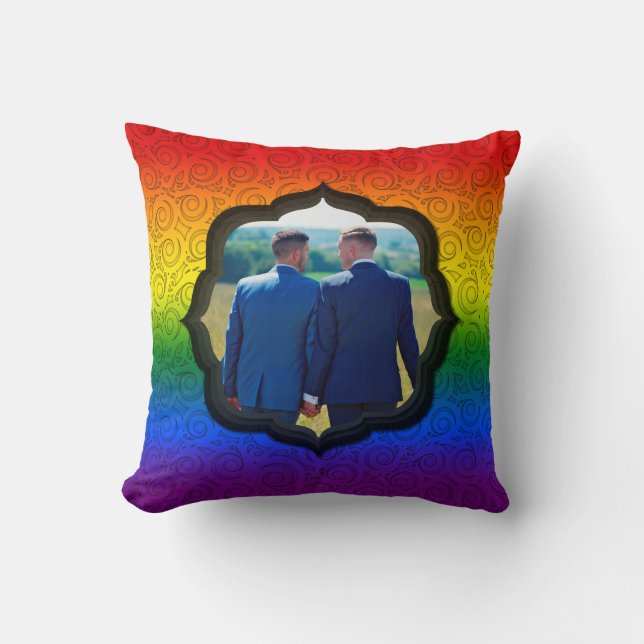 LGBT Gay Rainbow Pride Flag Custom Photo  Throw Pillow (Front)
