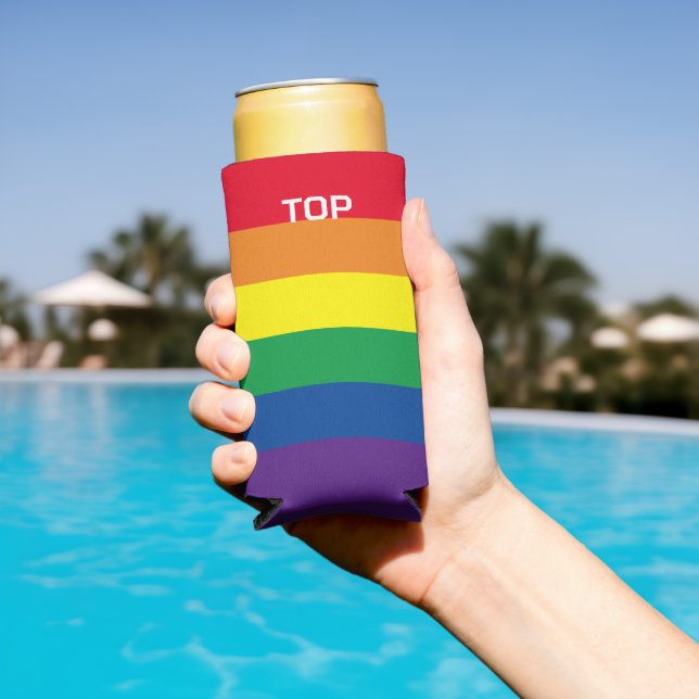 LGBT Gay Rainbow Pride Flag Personalized Seltzer Can Cooler (In Situ Pool)
