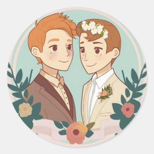 LGBT Gay Wedding Classic Round Sticker