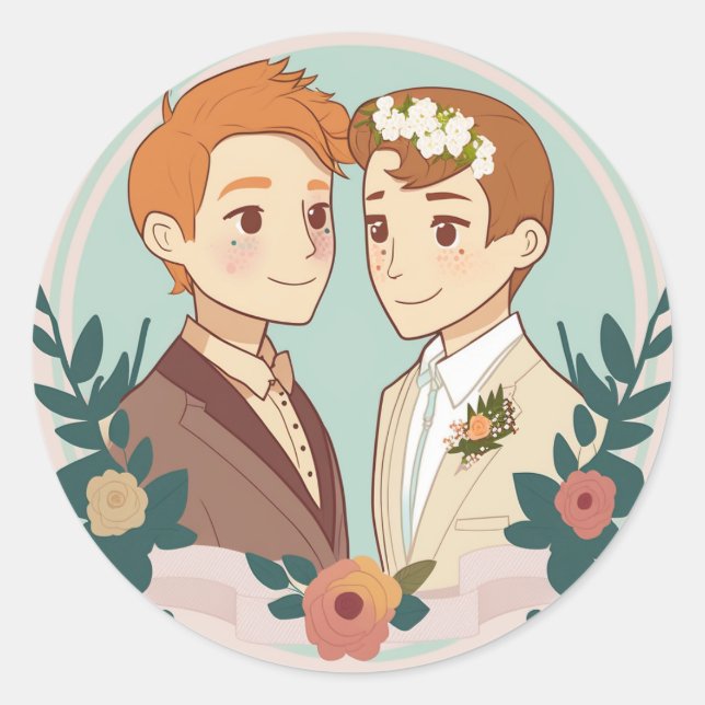 LGBT Gay Wedding Classic Round Sticker (Front)