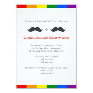 LGBT Gay Wedding Mustaches Rainbow Card