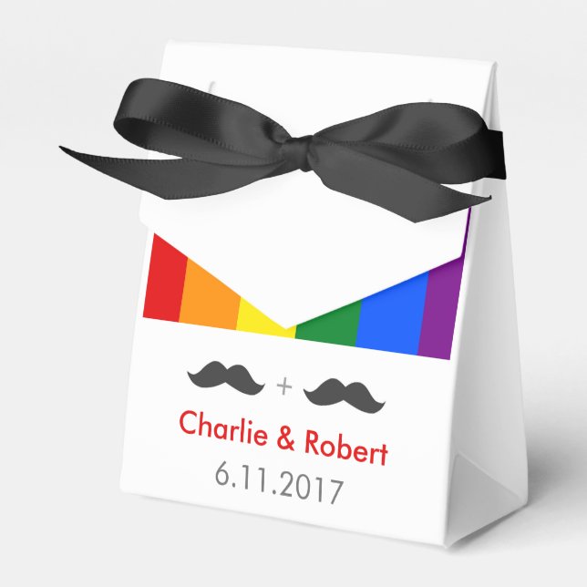 LGBT Gay Wedding Mustaches Rainbow Favor Boxes (Front Side)
