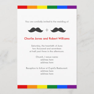 LGBT Gay Wedding Mustaches Rainbow Invitation
