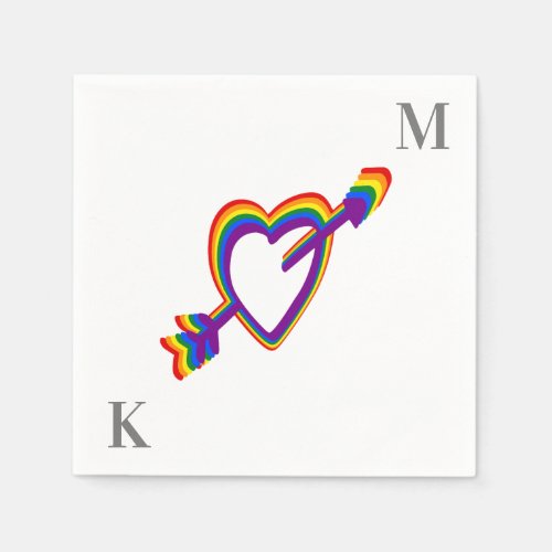 LGBT Gay Wedding Pride Rainbow Heart with Arrow Napkins