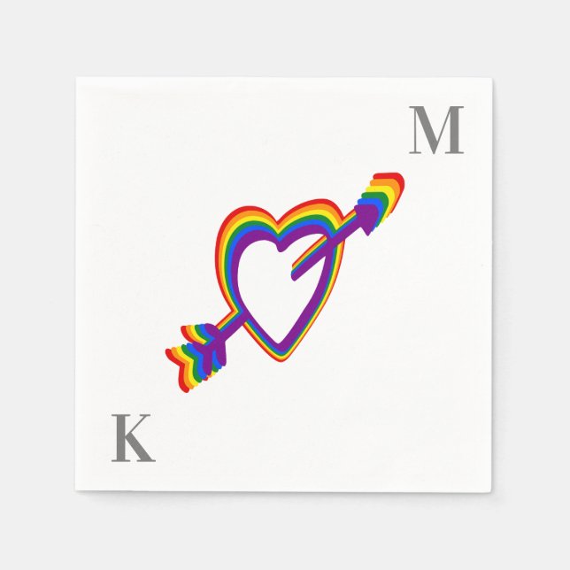 LGBT Gay Wedding Pride Rainbow Heart with Arrow Napkins (Front)