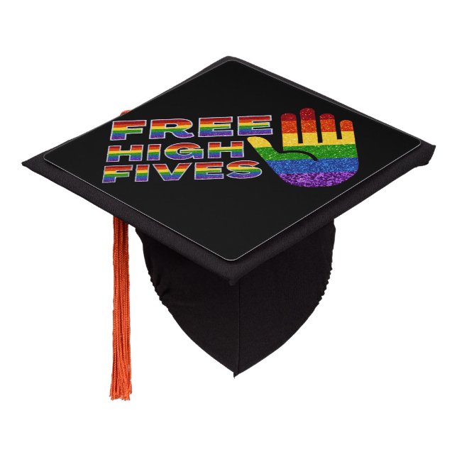 LGBT Glitter Pride Flag Free High Fives Graduation Cap Topper (Angled)