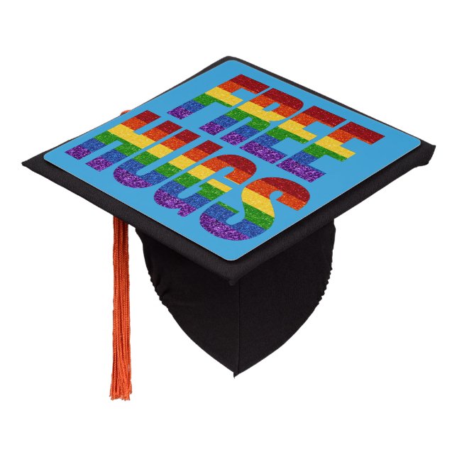 LGBT Glitter Pride Flag Free Hugs Graduation Cap Topper (Angled)