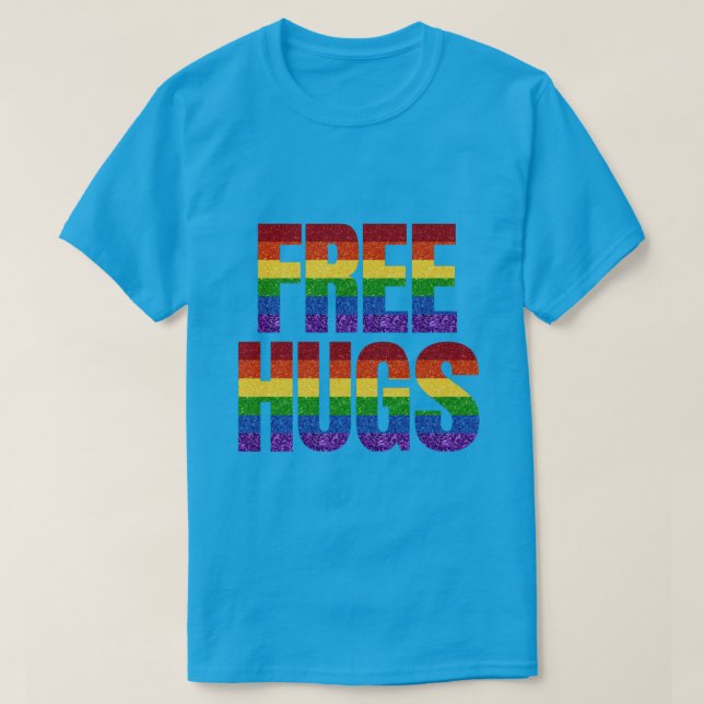 LGBT Glitter Pride Flag Free Hugs T-Shirt (Design Front)