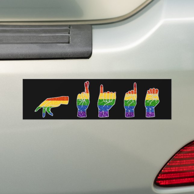 LGBT Glitter Rainbow ASL Pride Bumper Sticker (On Car)
